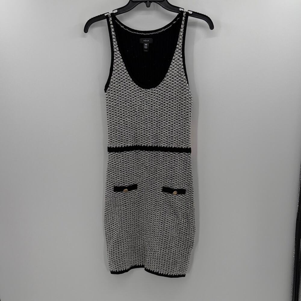 Aqua Bloomingdale's Exclusive Tweed Tank Dress - Black/White - Small - NWT